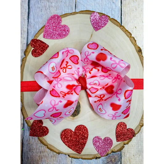 Valentine Candy Hearts & Bows Hair Bow Headband
