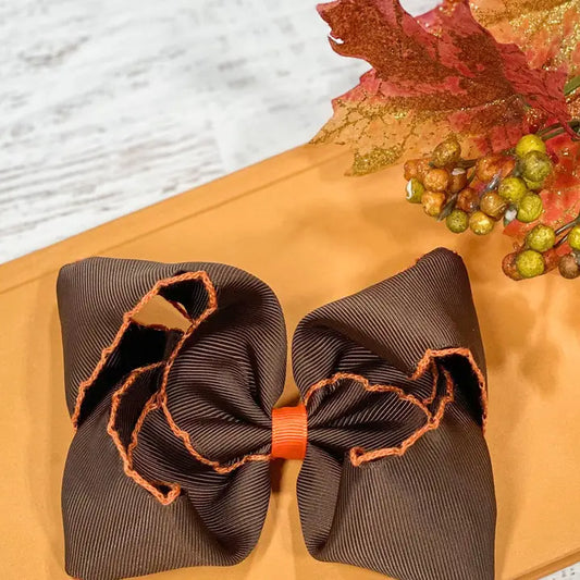 Chocolate with Orange Moonstitch Hair Bow