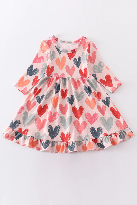 Water color heart print valentine's day dress