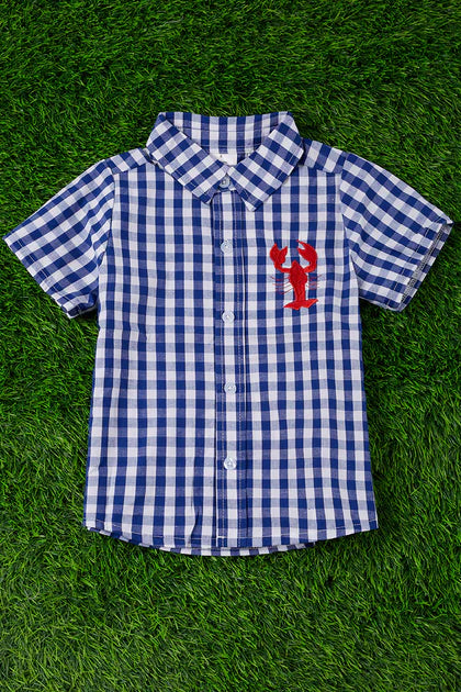Blue Gingham Crawfish Button Up