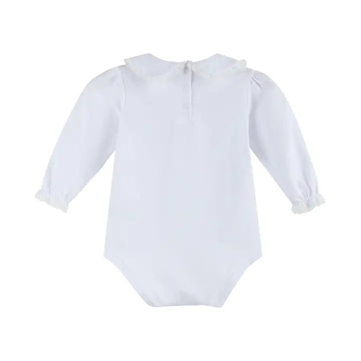White Lace Collared Girls Long Sleeve Bodysuit