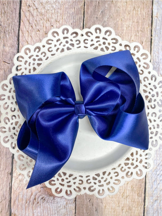 Classic Navy Satin Hairbow 4.5"