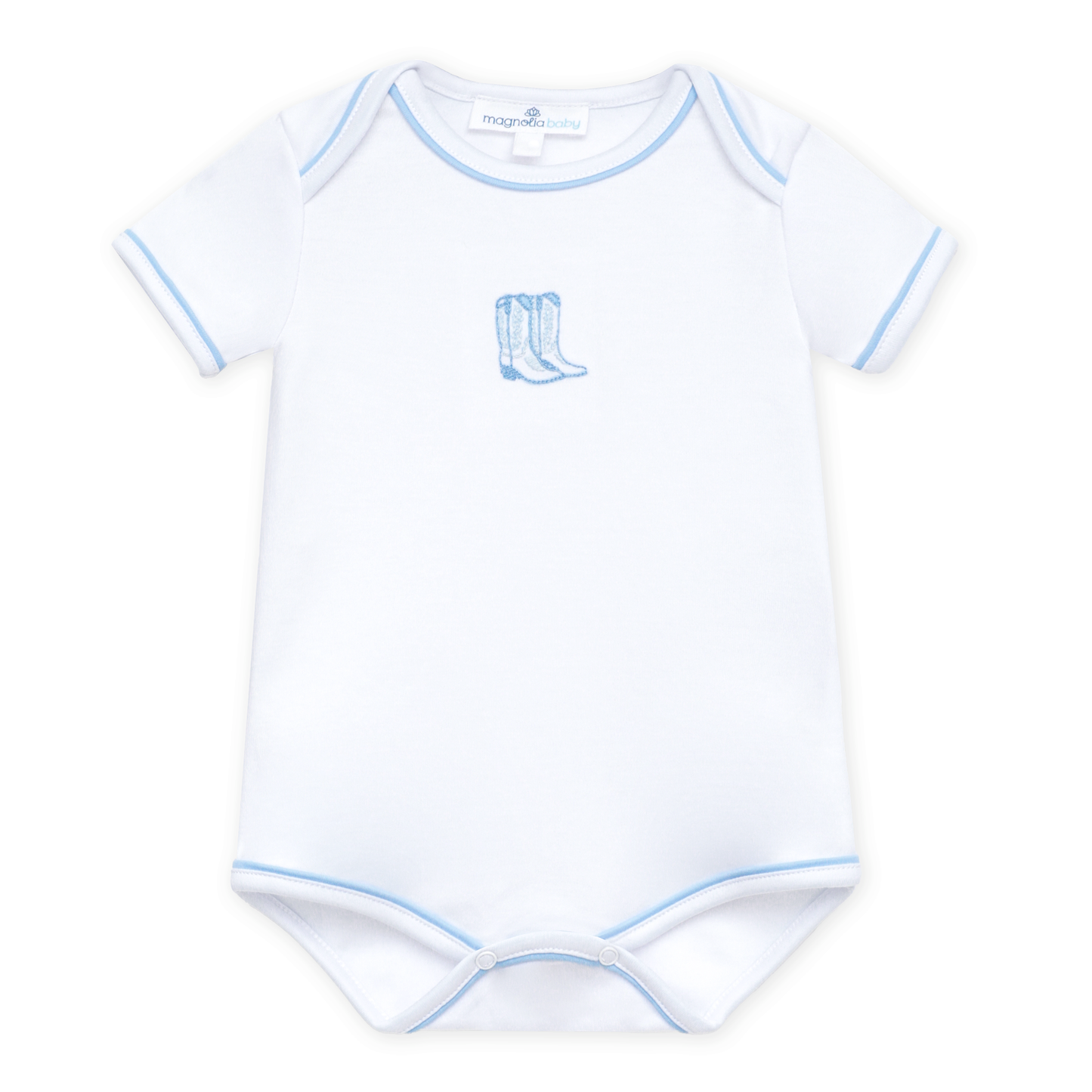 Darling Cowboy Boots Hand-Embroidered Bodysuit - Light Blue