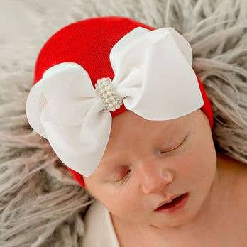 Noelle Christmas Bow Hat Newborn Girls - Red & White