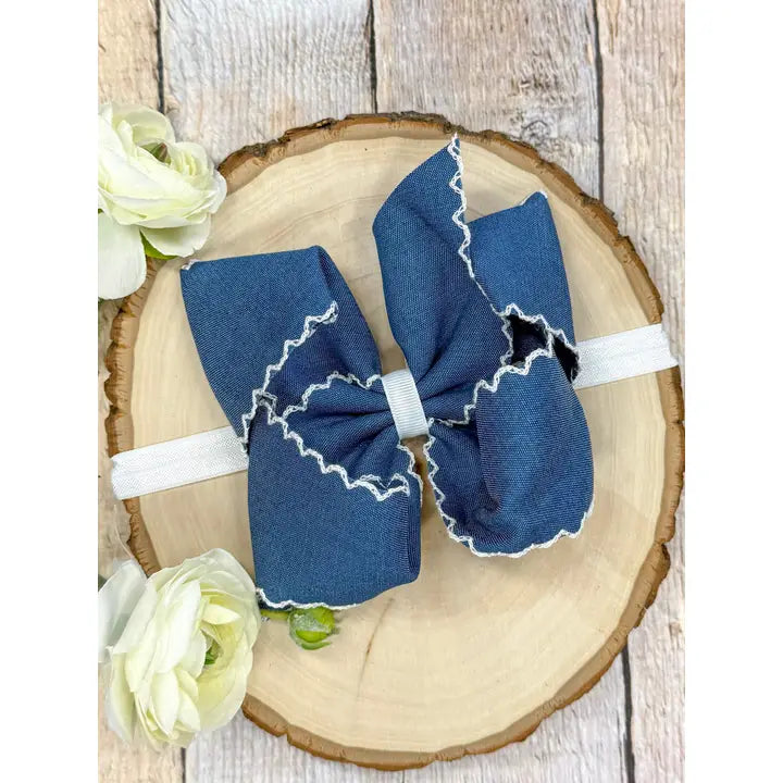 Denim Moonstitch Hair Bow Headband