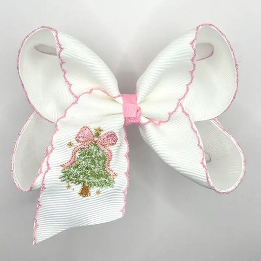 Pink Christmas Tree Moonstitch Bow