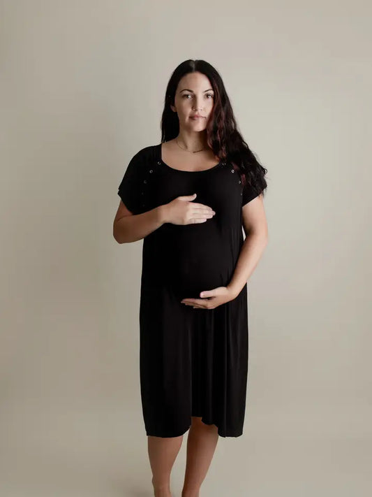 Black Maternity Mommy Labor and Delivery/ Nursing Gown