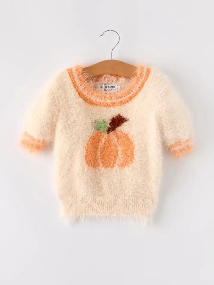 Fall Pumpkin Orange Girls Pullover Sweater (ETA: Mid July)