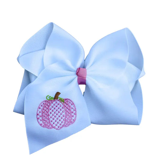 Pretty in Pink Pumpkin Embroidered Bow