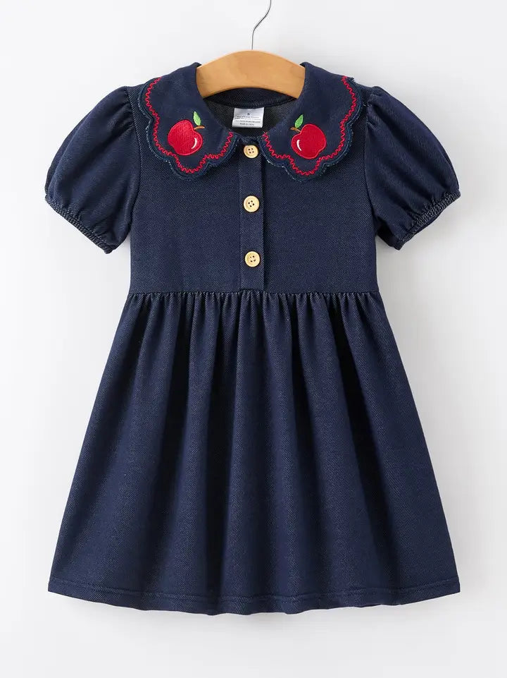 Apple Applique Girls Dress Petals Collar Dress (ETA: mid/late July)