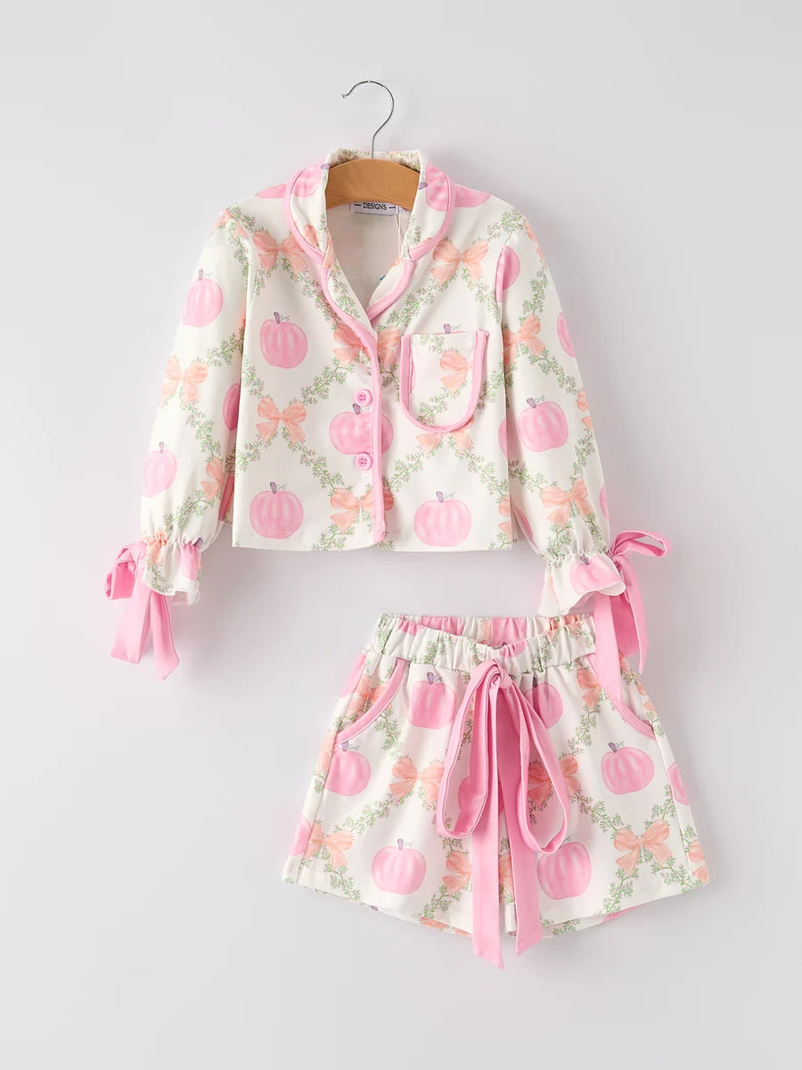 Pink Pumpkin Lattice Bow Loungewear