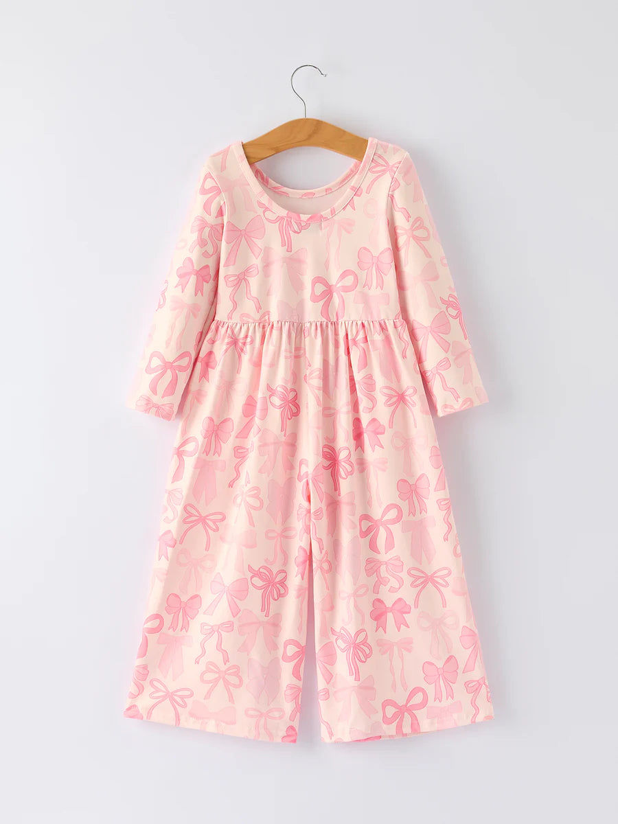 DEAL ALERT! Girls Pink Bow Print Long Sleeve Jumpsuit (Arrival: June 26)