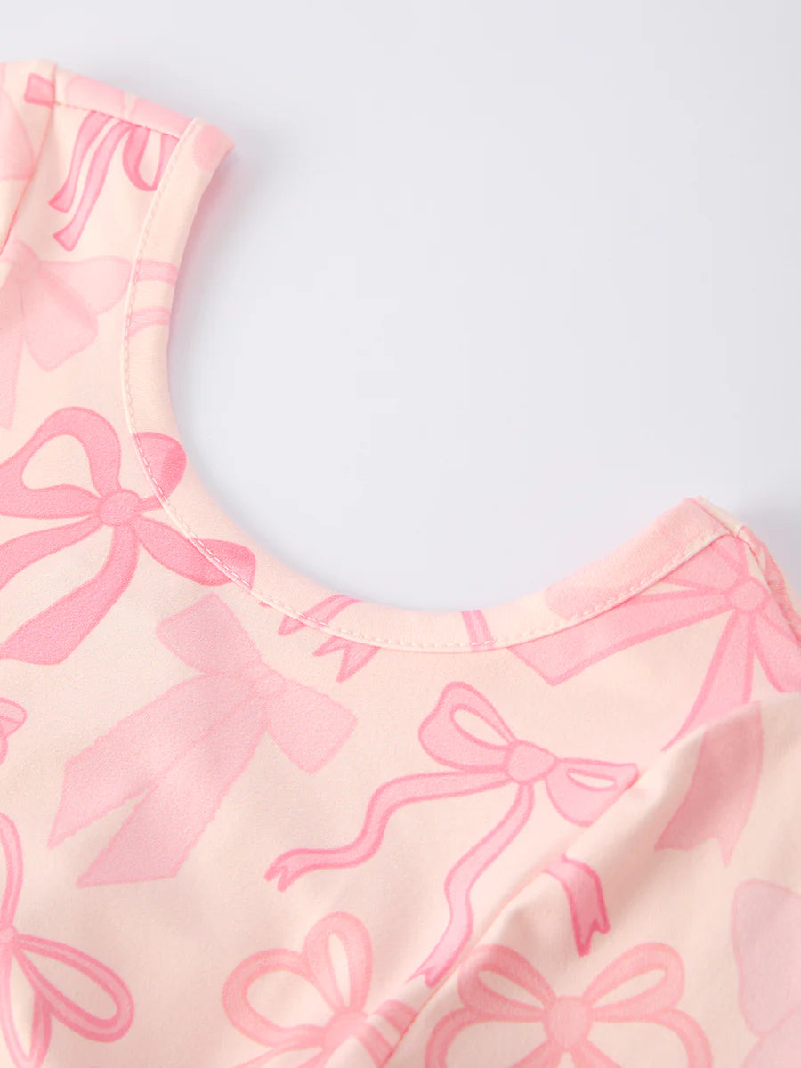 DEAL ALERT! Girls Pink Bow Print Long Sleeve Jumpsuit (Arrival: June 26)