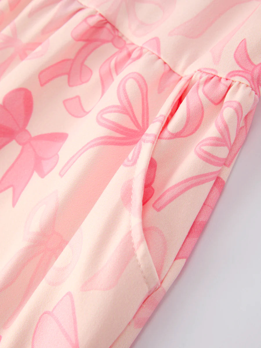 DEAL ALERT! Girls Pink Bow Print Long Sleeve Jumpsuit (Arrival: June 26)