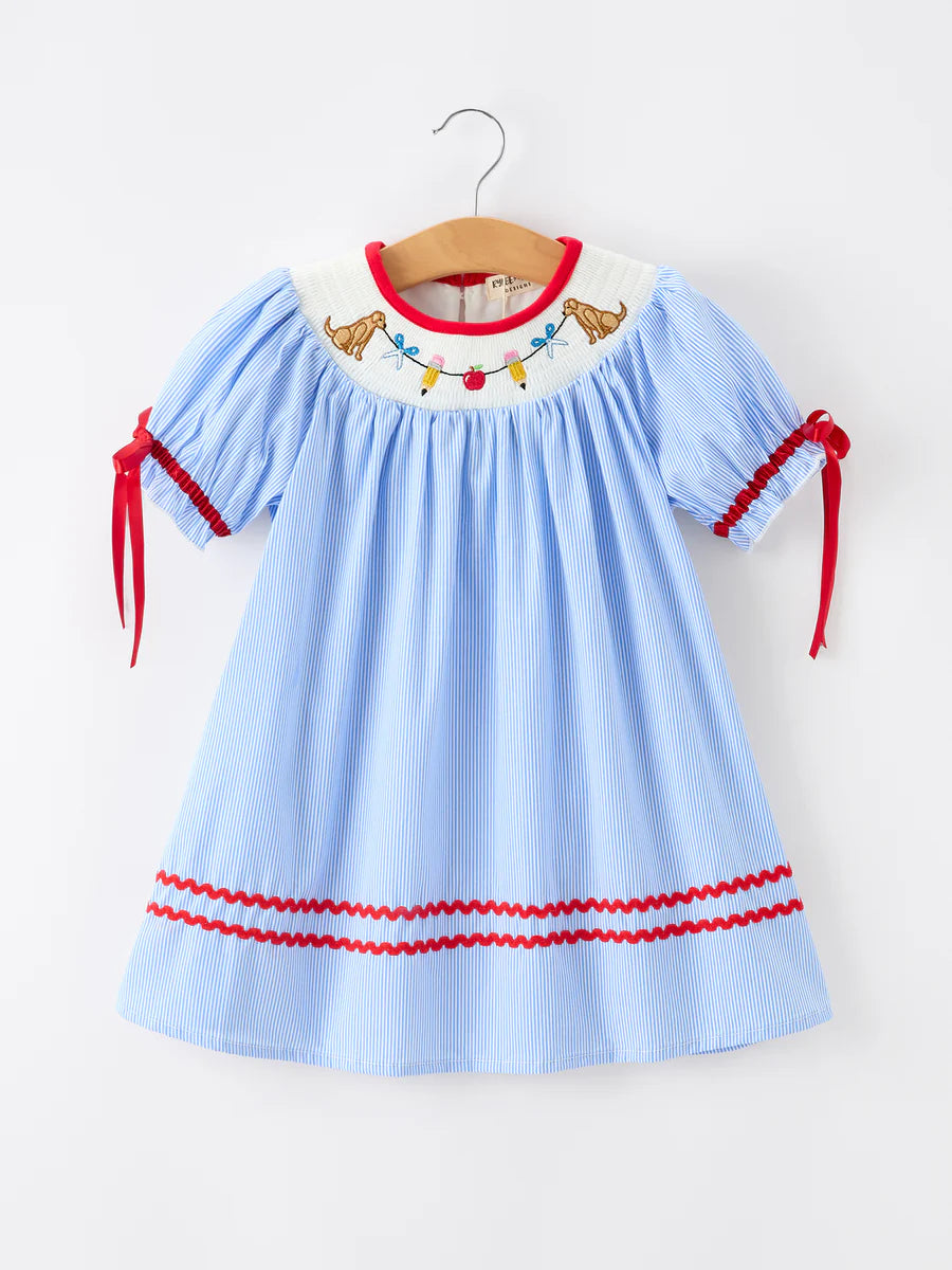 Puppies and Pencils Embroidery Dress