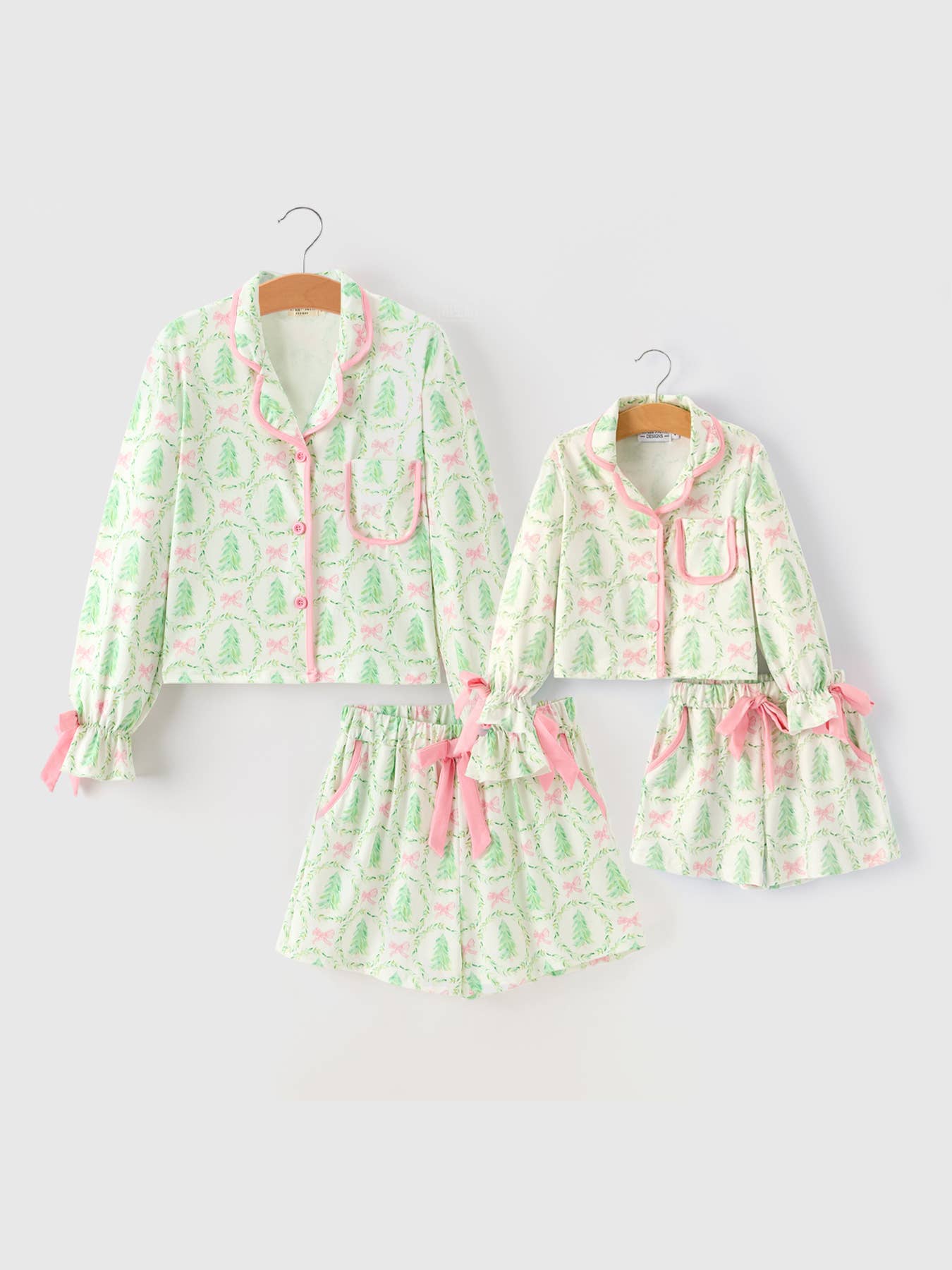 PREORDER: Mommy & Me Christmas Tree & Bow Print Girls Pajama Set (ETA: End of September)