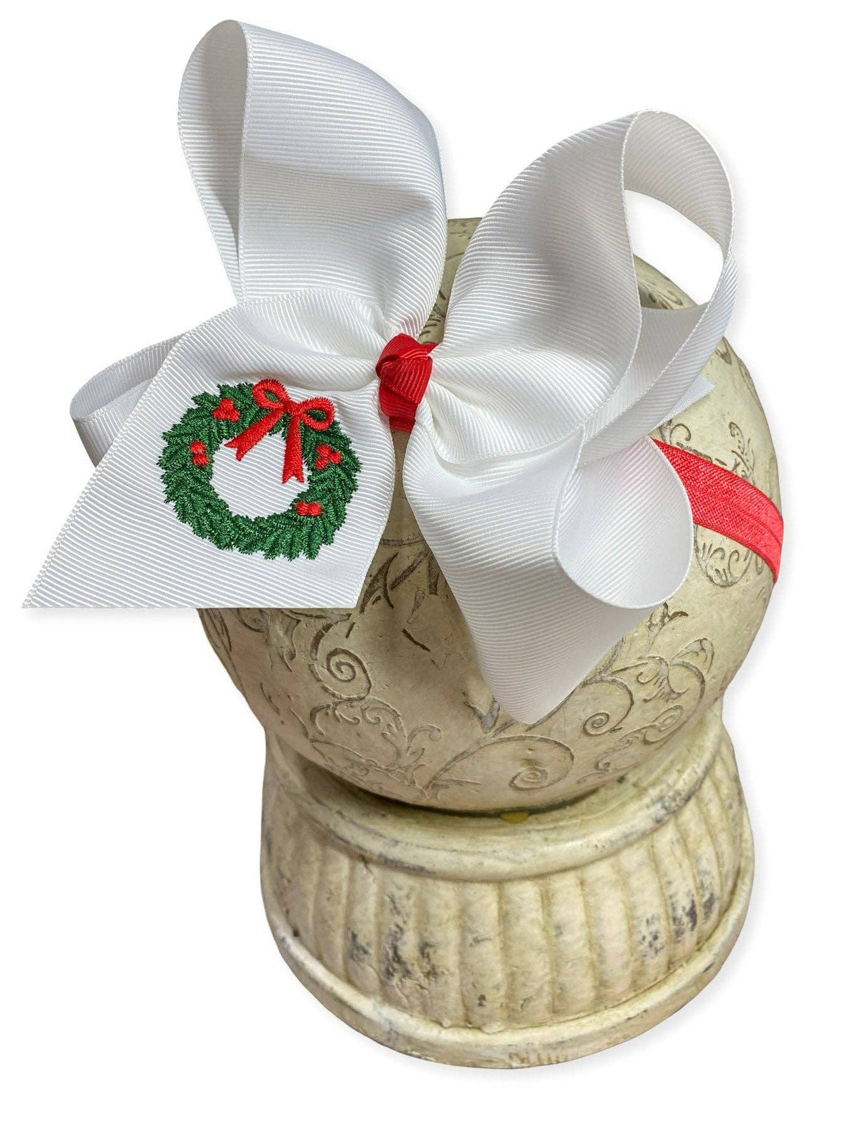 Wreath Embroidered Hair Bow