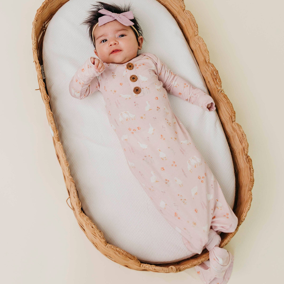 Wood Button Newborn Knotted Gown - Gigi