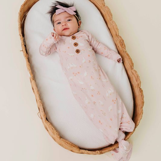 Wood Button Newborn Knotted Gown - Gigi