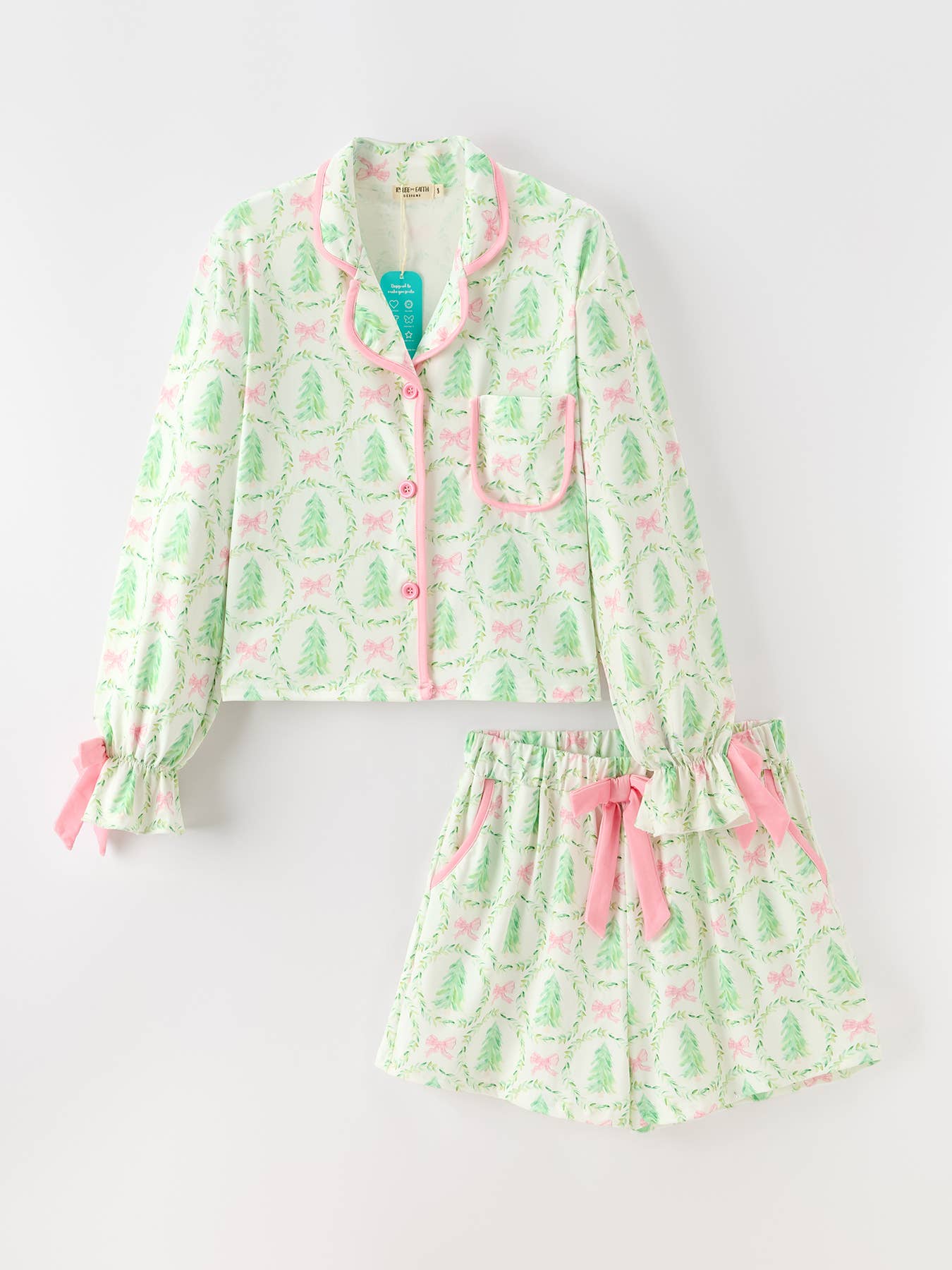PREORDER: Mommy & Me Christmas Tree & Bow Print Girls Pajama Set (ETA: End of September)