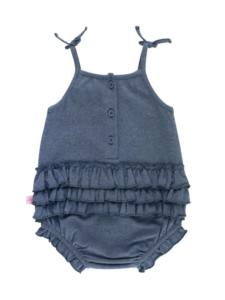 Baby Girls Faux Denim Pom Pom Bubble Romper