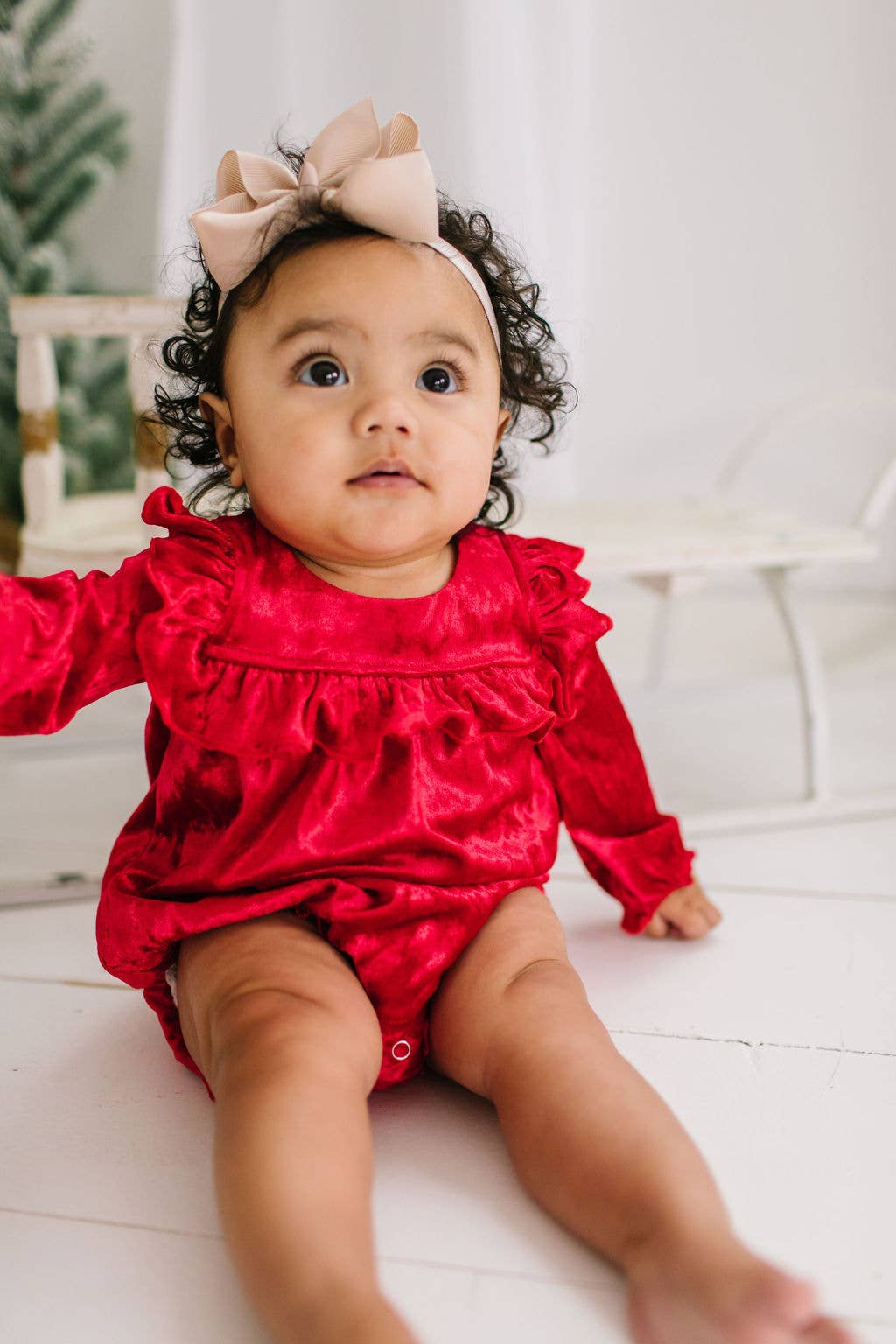 Hayley Romper in Red Crushed Velvet | Ollie Jay