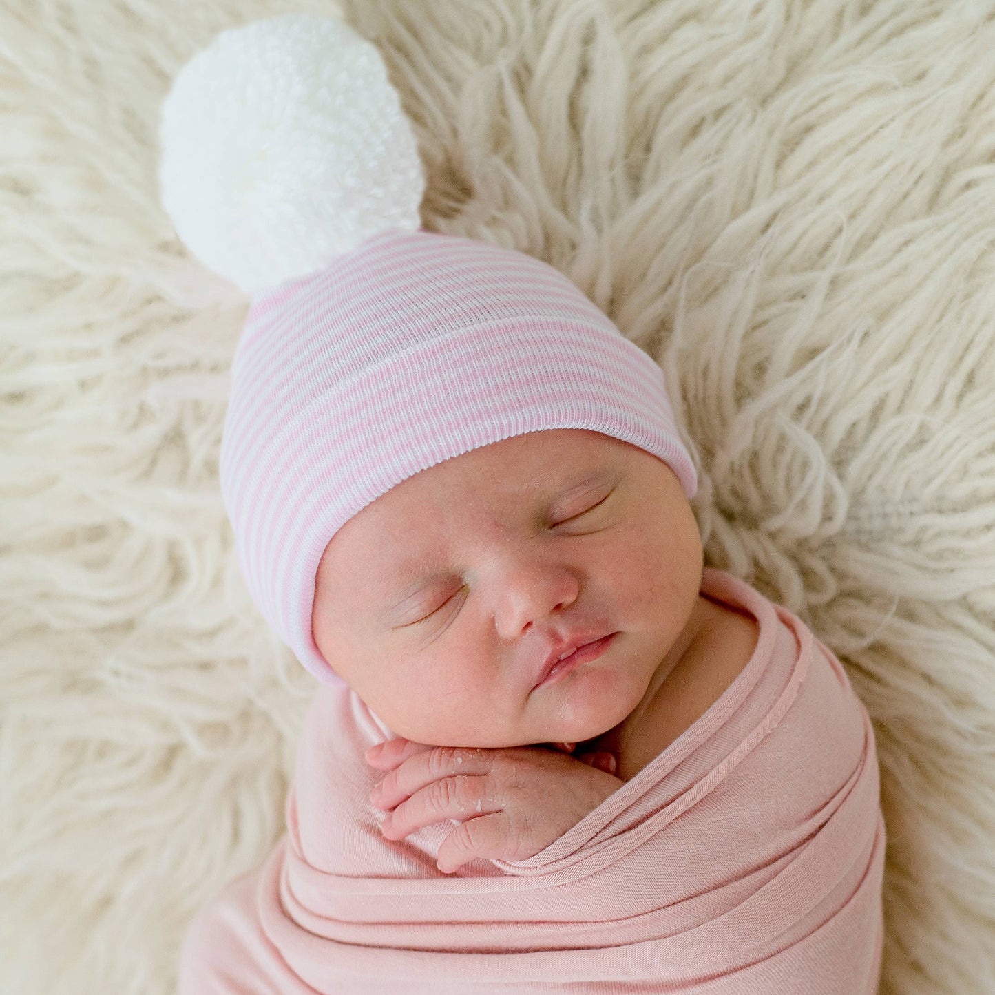 Wide Blue or Pink and White Striped Newborn Hospital Beanie