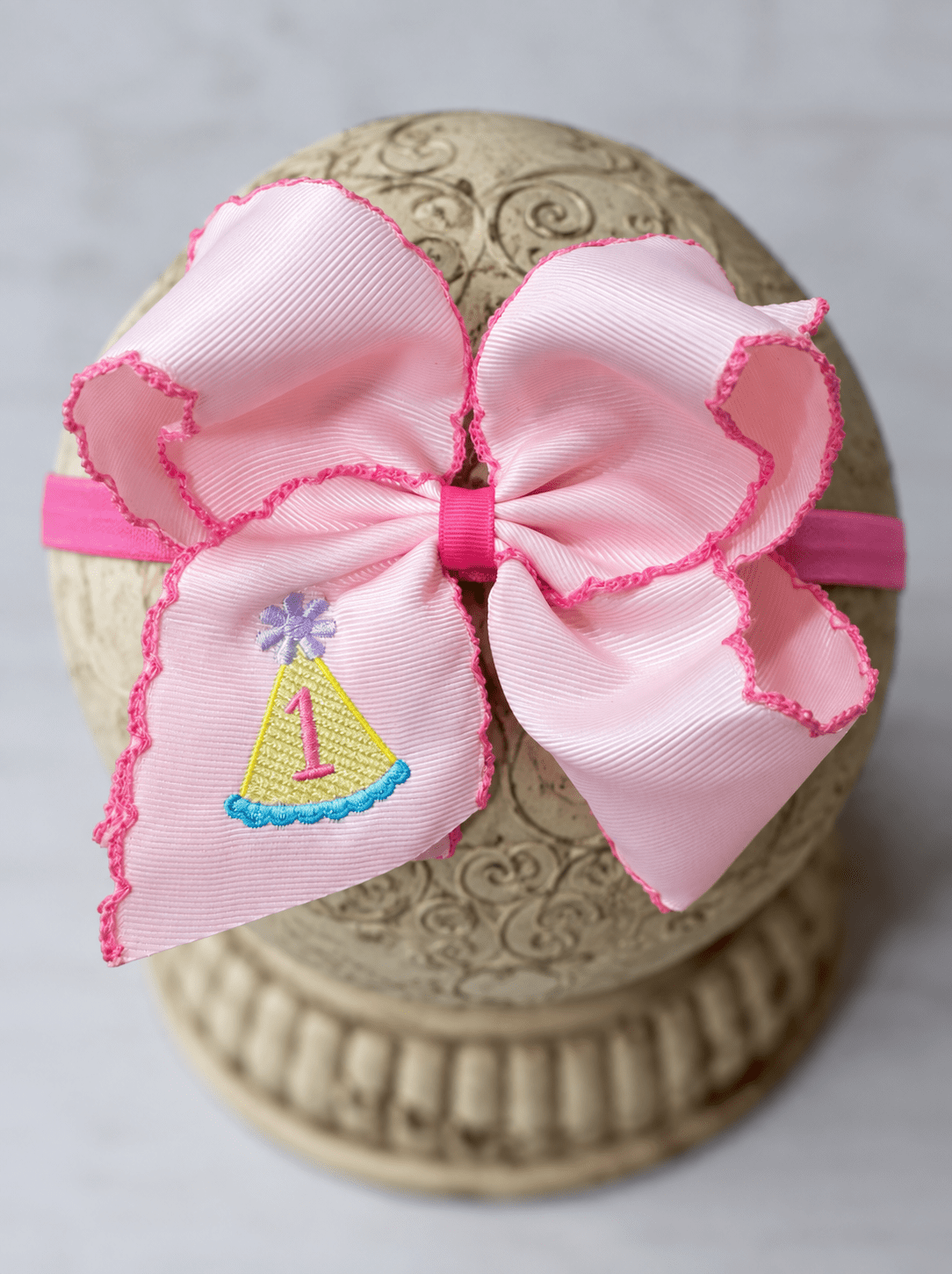 Birthday Girl Party Hat Moonstitch Hair Bow