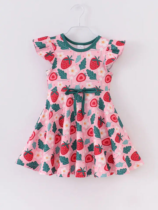 Pink/Green Strawberry Ruffle Dress