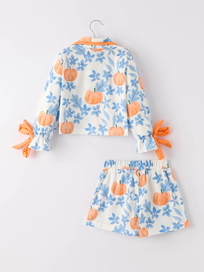 Pumpkin Floral Print Girls Pajamas Set (ETA: mid/late July)
