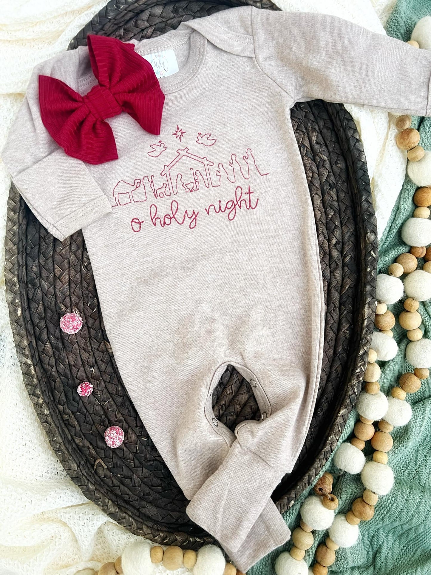 O' Holy Night Oatmeal Baby Outfit | Baby Mocha Brown Romper