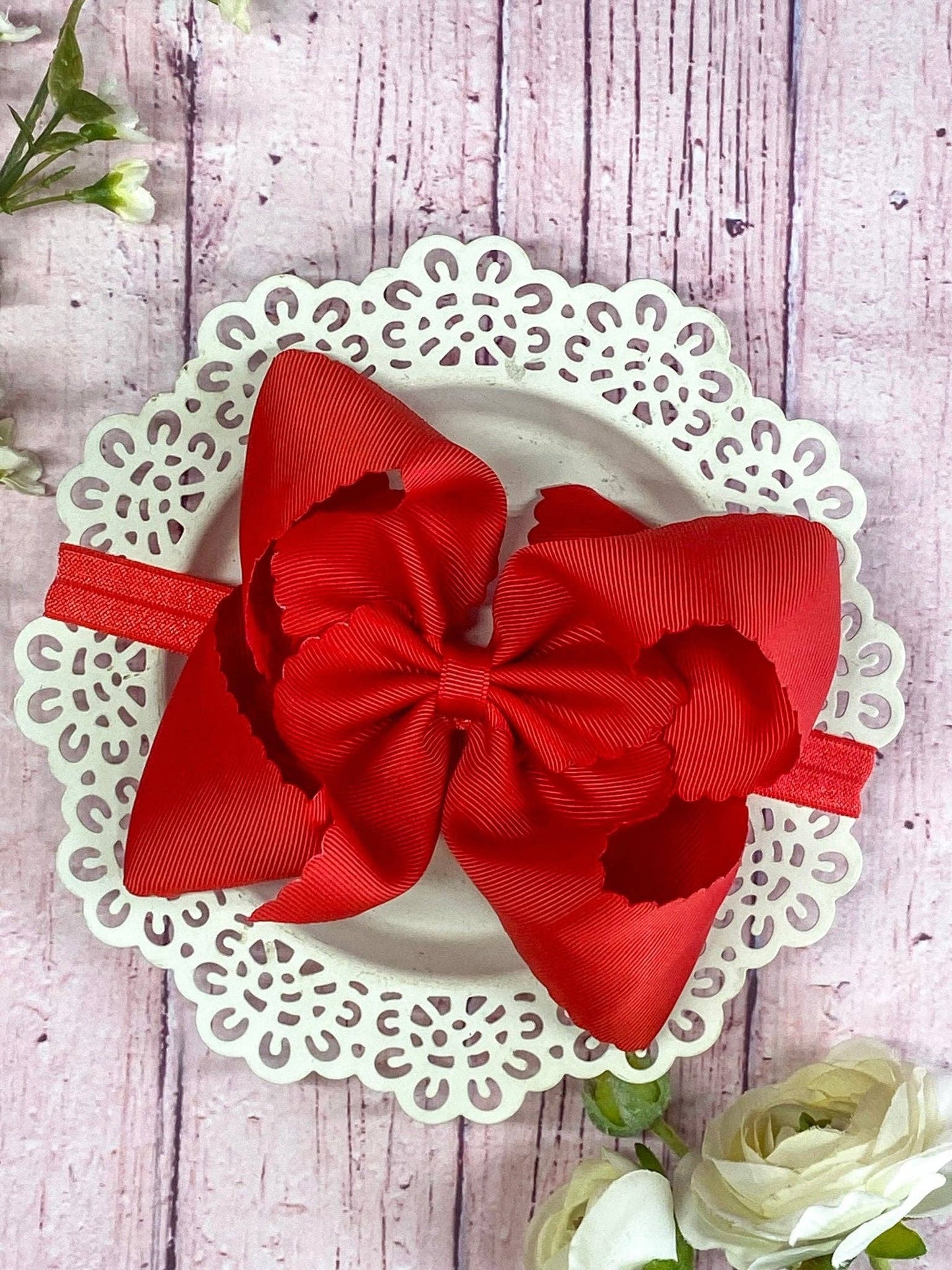 5.5" Oversize Scalloped Hair Bow - Headband