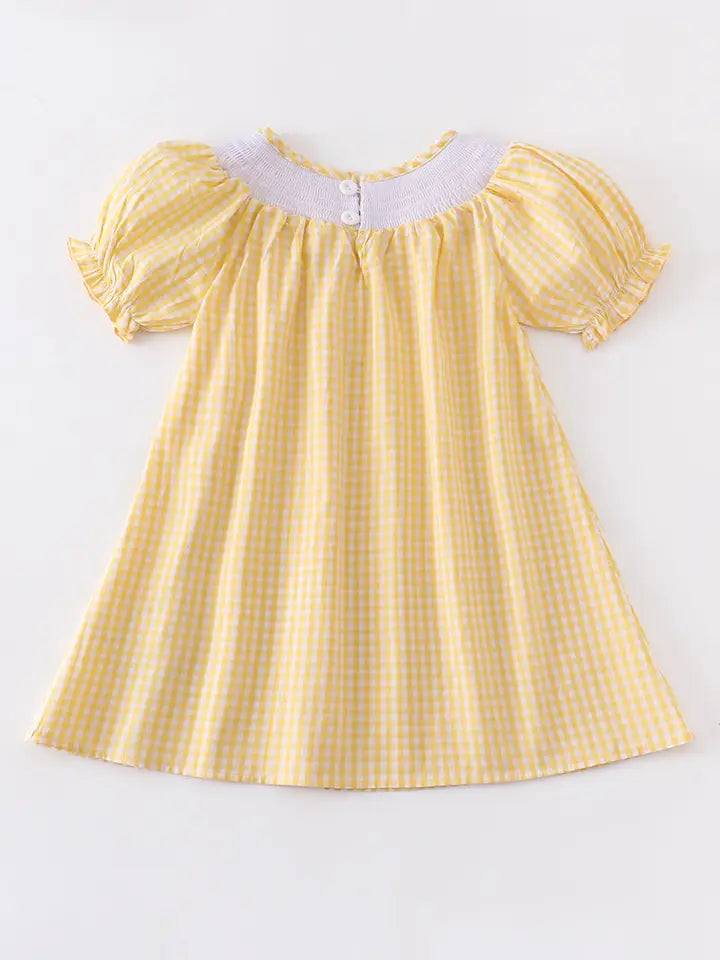 Yellow Plaid Chicken Smocked Dress