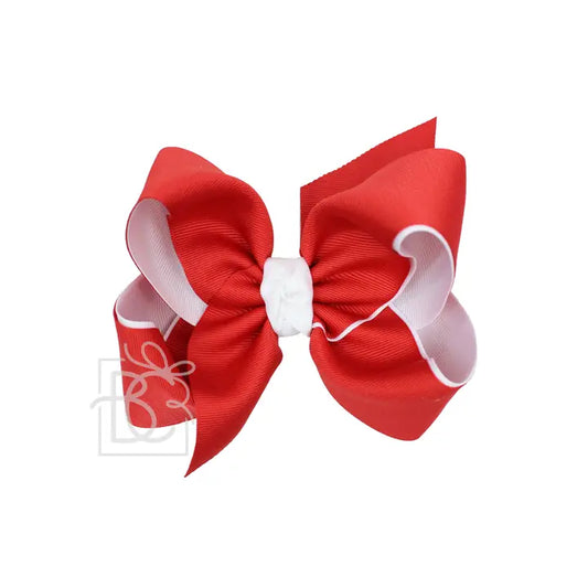 Layered Grosgrain Bow (Red & White) - Beyond Creations
