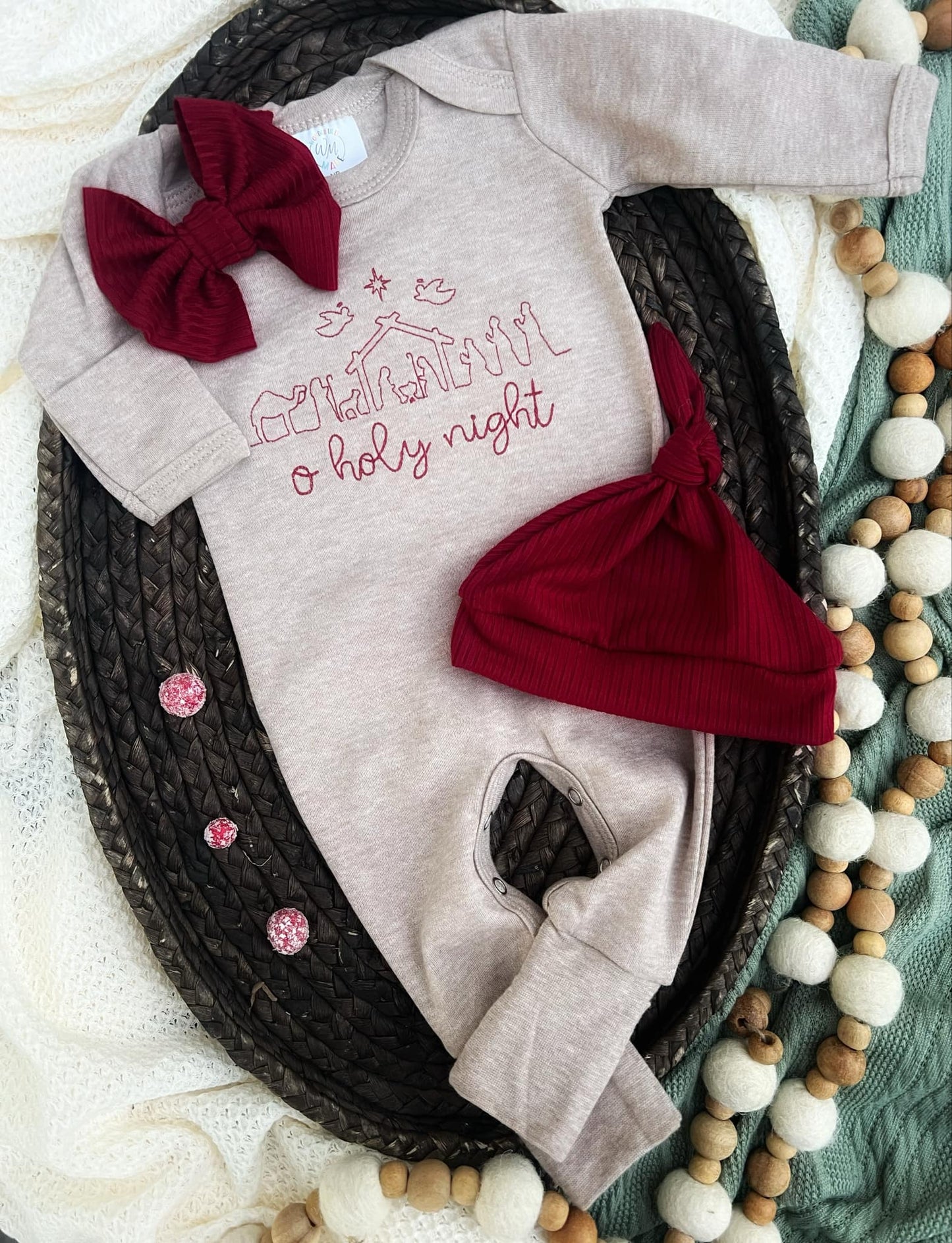 O' Holy Night Oatmeal Baby Outfit | Baby Mocha Brown Romper