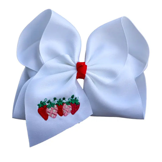 Strawberry Embroidered Hair Bow