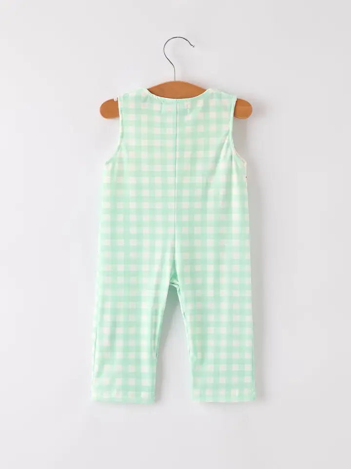 Light Green Plaid Turkey Boy Romper (ETA: Mid July)
