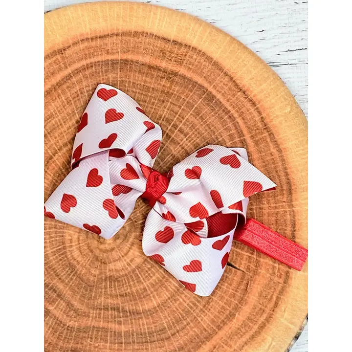 Heart Print Hair Bow Headband