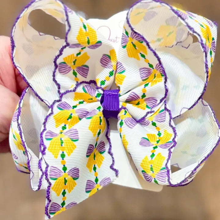 Mardi Gras Beads & Bows Moonstitch Bow 5.5"