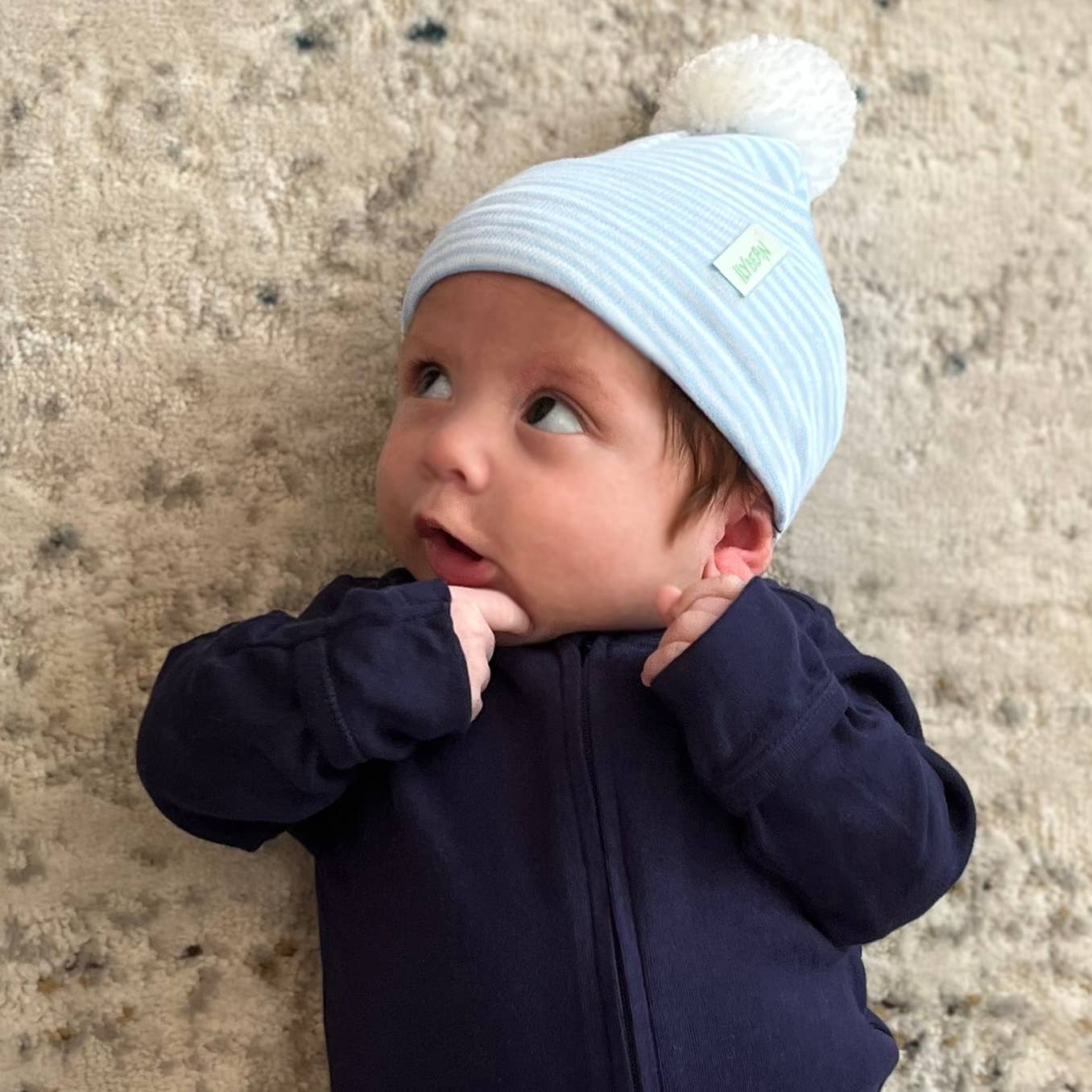Wide Blue or Pink and White Striped Newborn Hospital Beanie