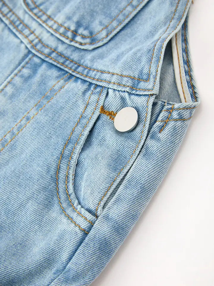 (PREORDER) Bow Denim Girl Overalls Wide Leg Jumpsuit (Arrival End of July)