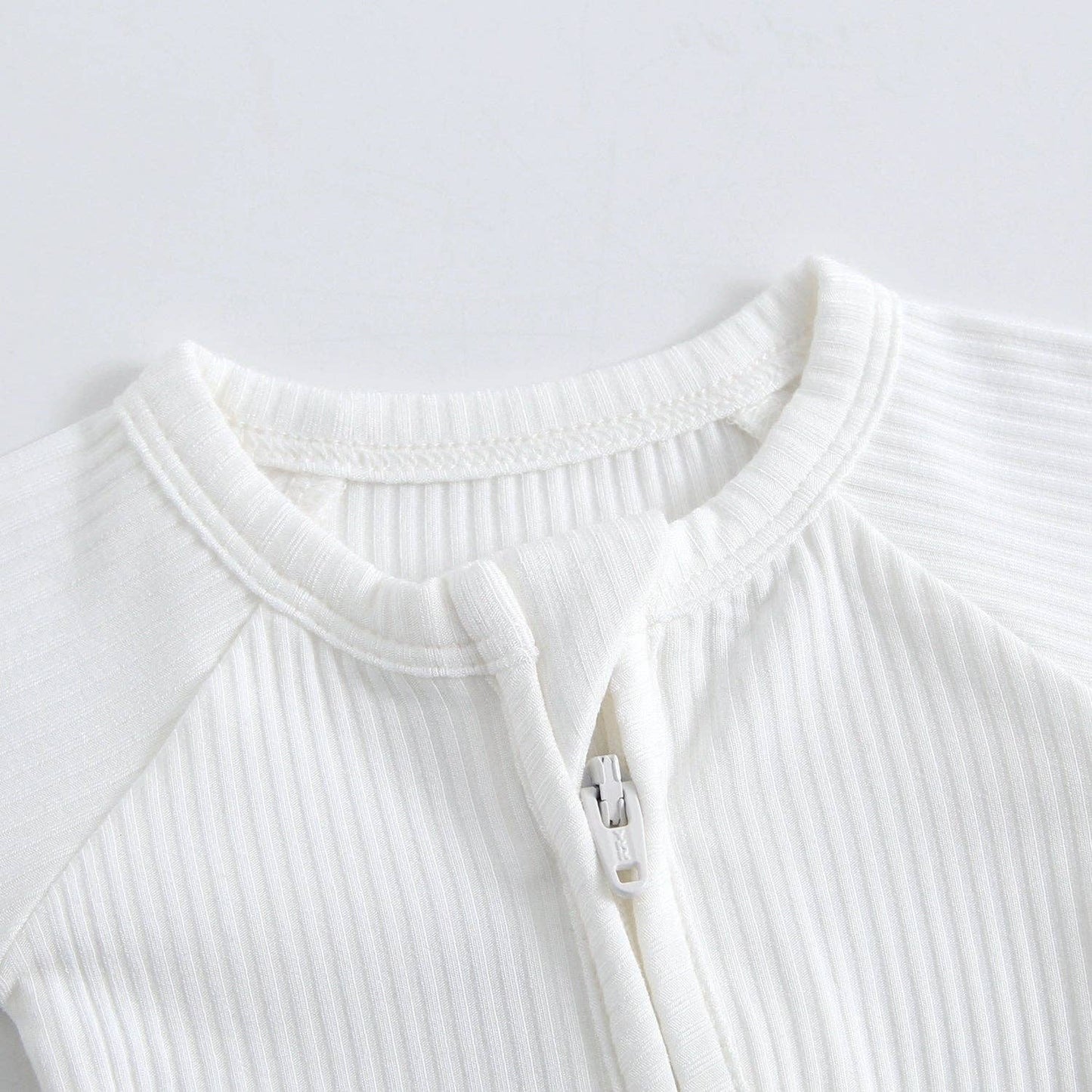 Snow Ribbed Zippered Baby Romper