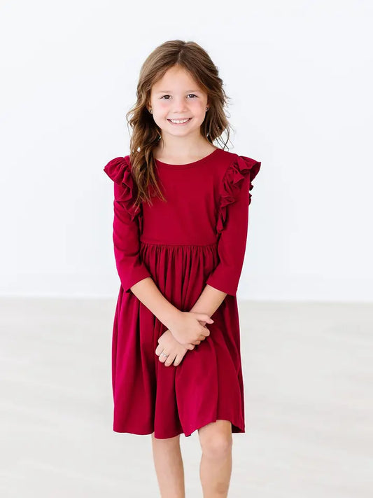 Mila & Rose Burgundy Ruffle Twirl Dress