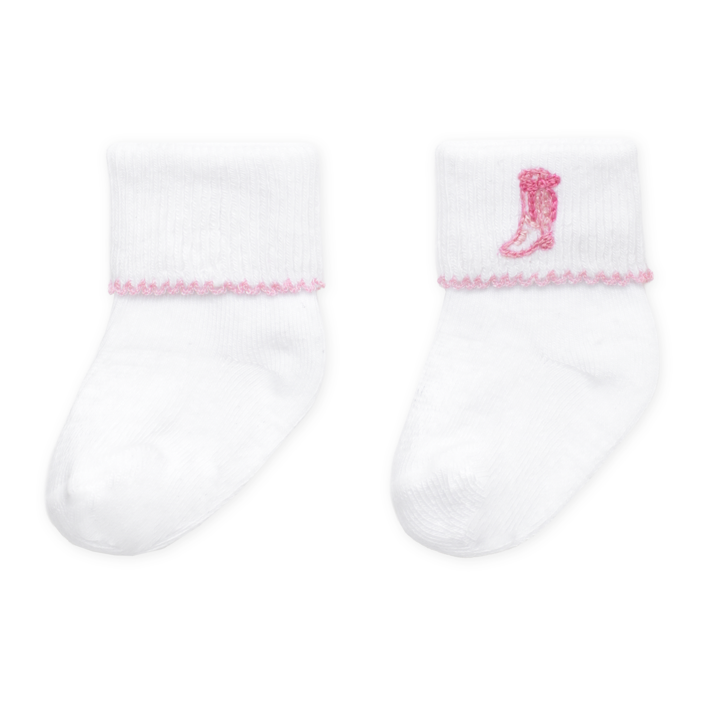Darling Cowboy Boots Hand-Embroidered Socks - Pink