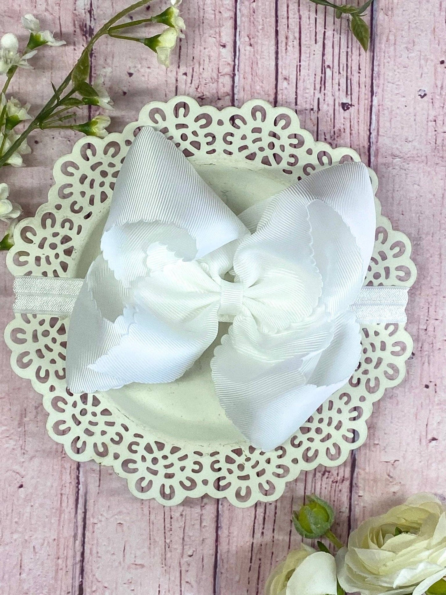 5.5" Oversize Scalloped Hair Bow - Headband
