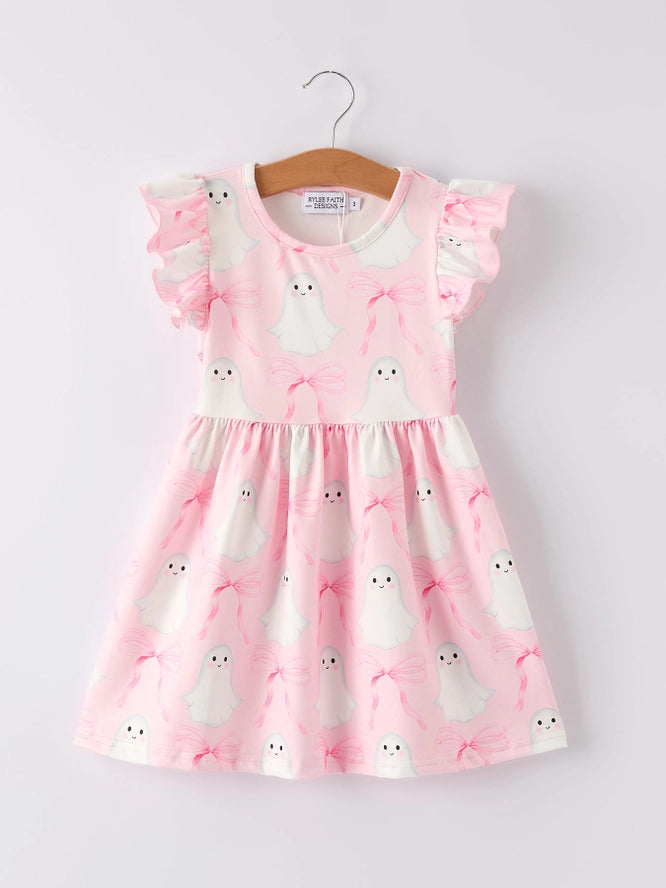 Halloween Pink Ghost Bow Flying Sleeve Dress (ETA: mid/late July)