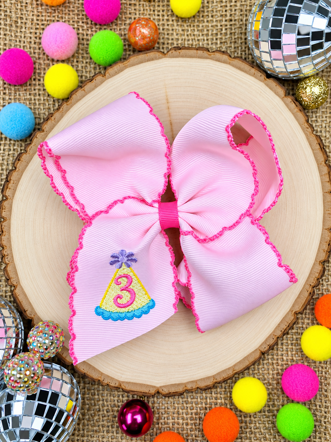 Birthday Girl Party Hat Moonstitch Hair Bow