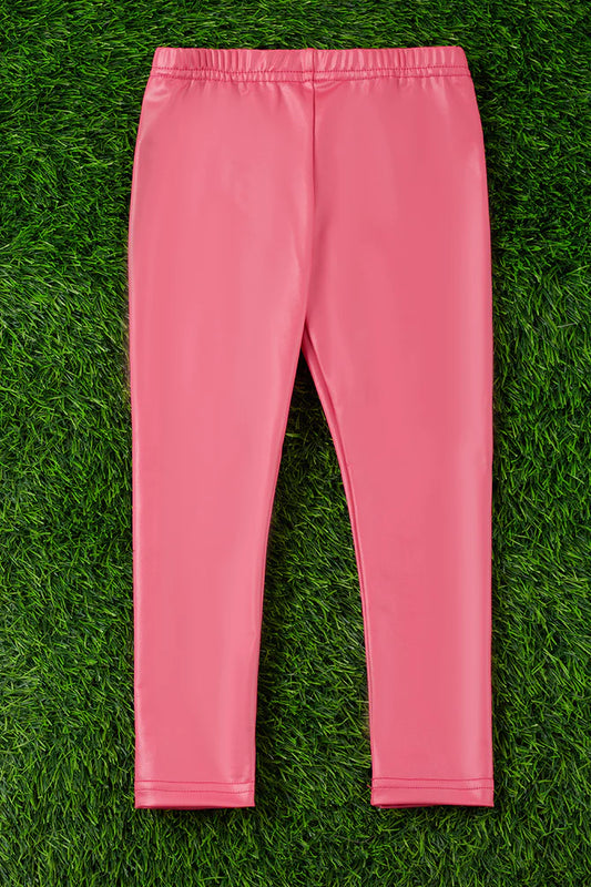 HOT PINK FAUX LEATHER LEGGINGS