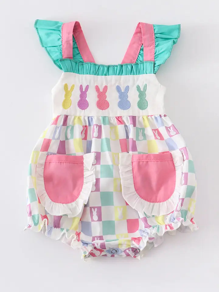 Colored Plaid Rabbit Ruffle Baby Romper(Special Deal)