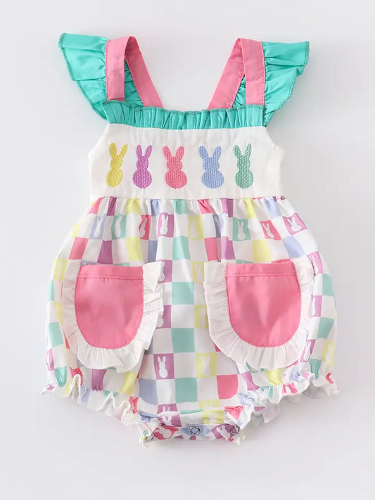 Colored Plaid Rabbit Ruffle Baby Romper(Special Deal)